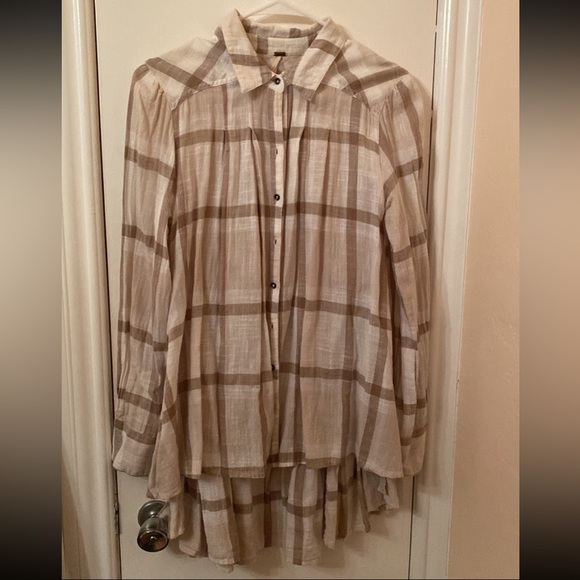 Free people Cream Plaid Button down Shirt S - Picture 1 of 3